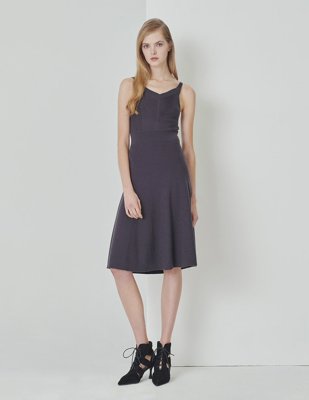 MARYLING V-Neck Strapless Black Knitted Dress