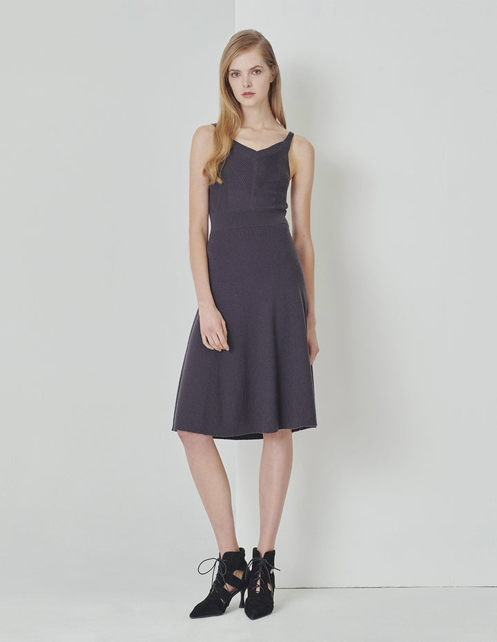 MARYLING V-Neck Strapless Black Knitted Dress