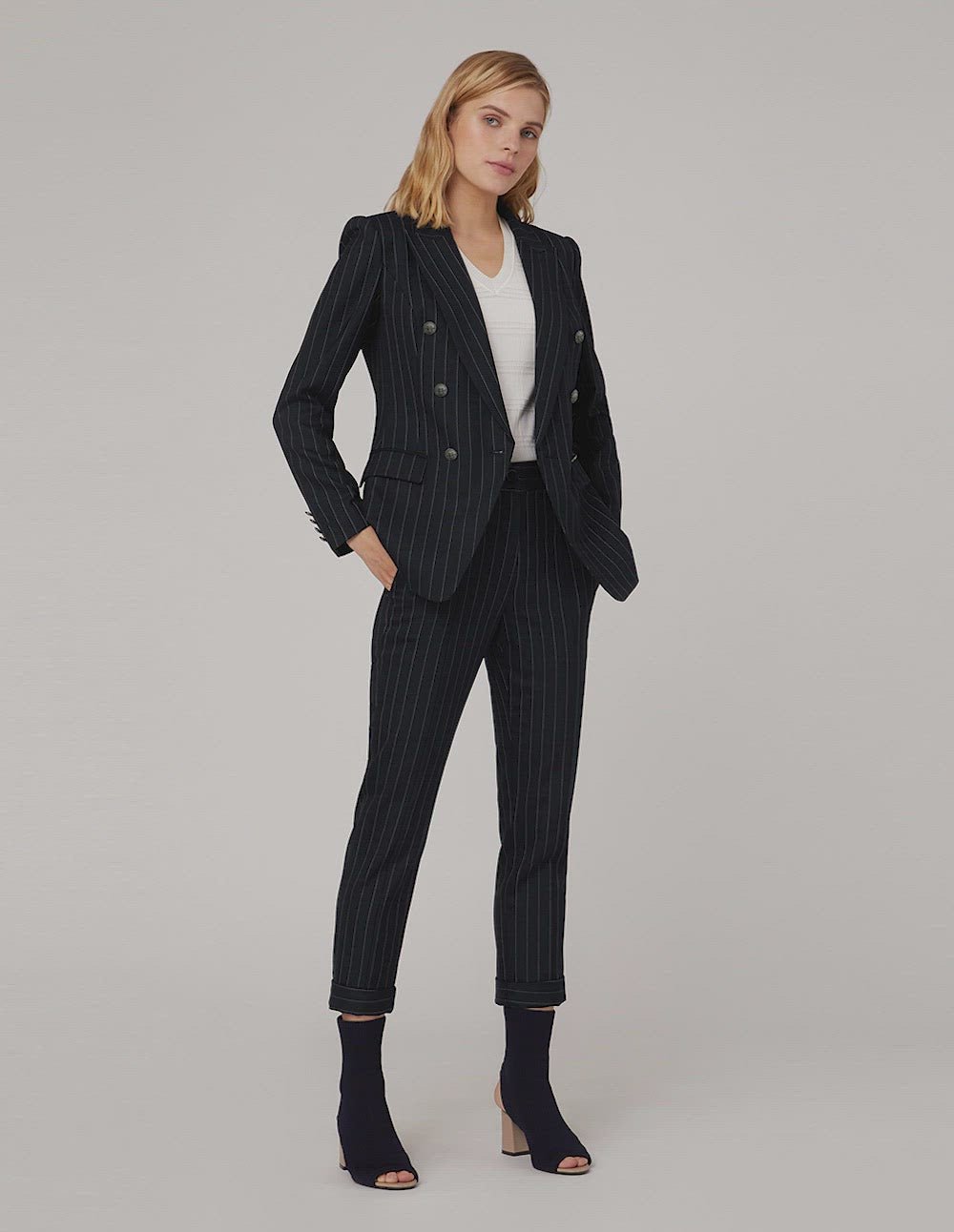 MARYLING Stripe Crop Leg Suit Trousers