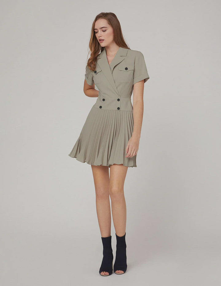 MARYLING Milk tea color capable collar double-breasted suit dress