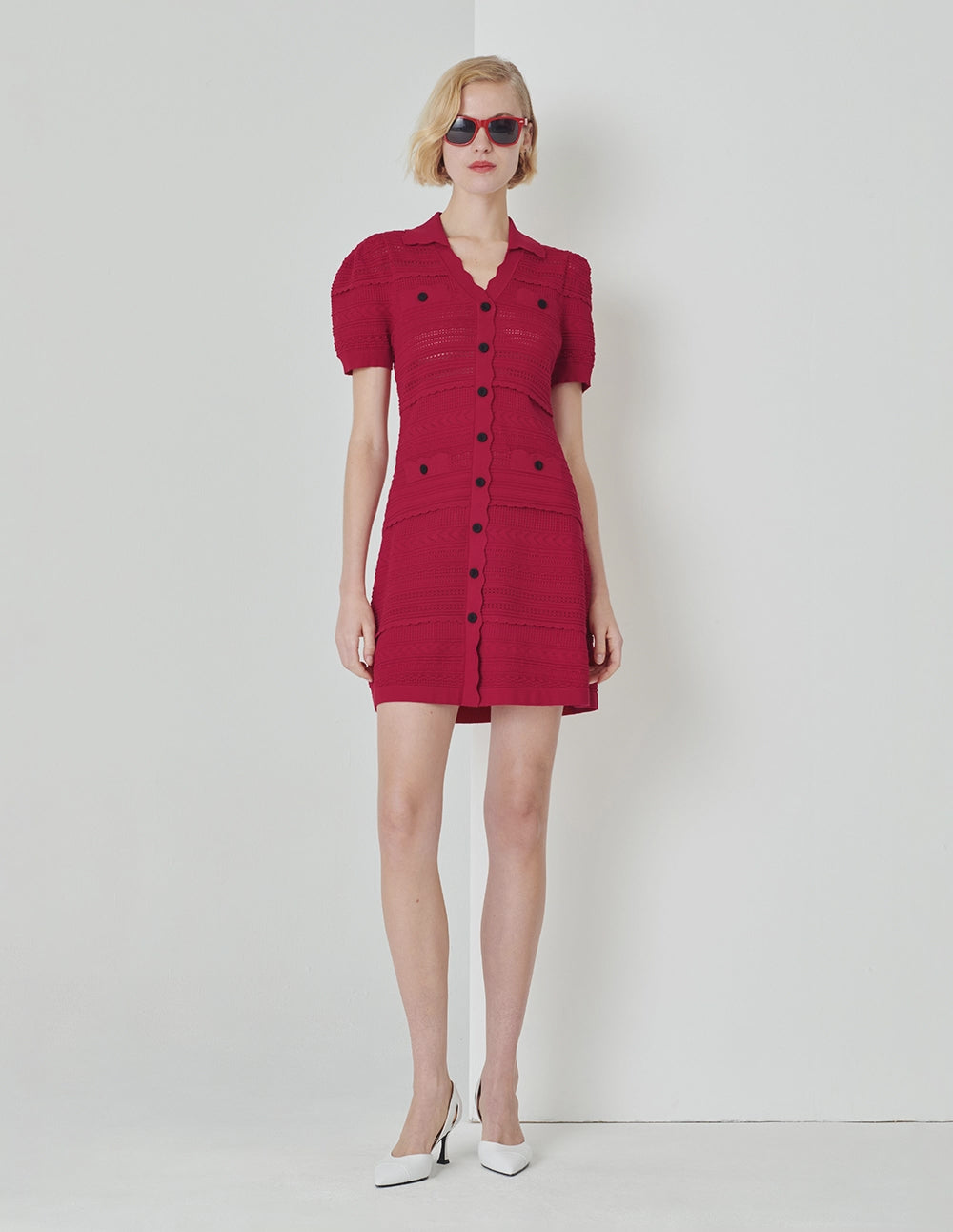 MARYLING Summer lapel red knitted dress
